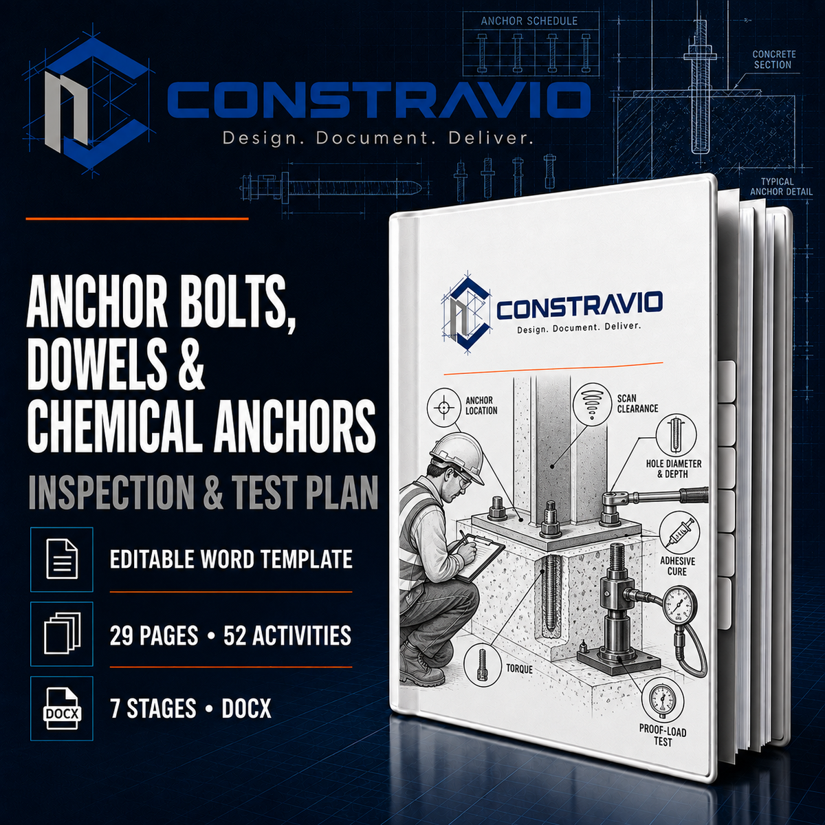 Anchor Bolts, Dowels & Chemical Anchors Inspection & Test Plan – Editable Word Template