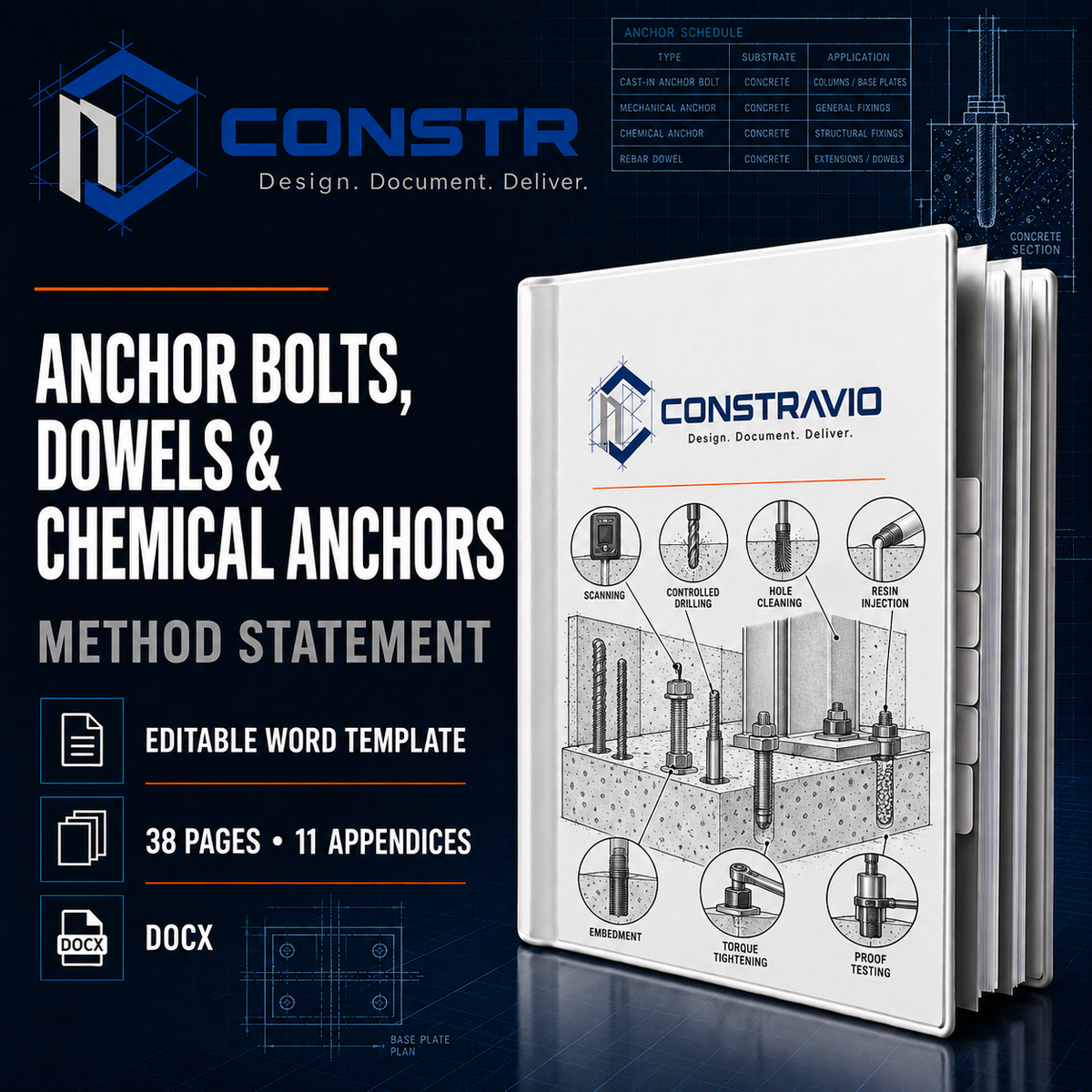 Anchor Bolts, Dowels & Chemical Anchors Method Statement – Editable Word Template