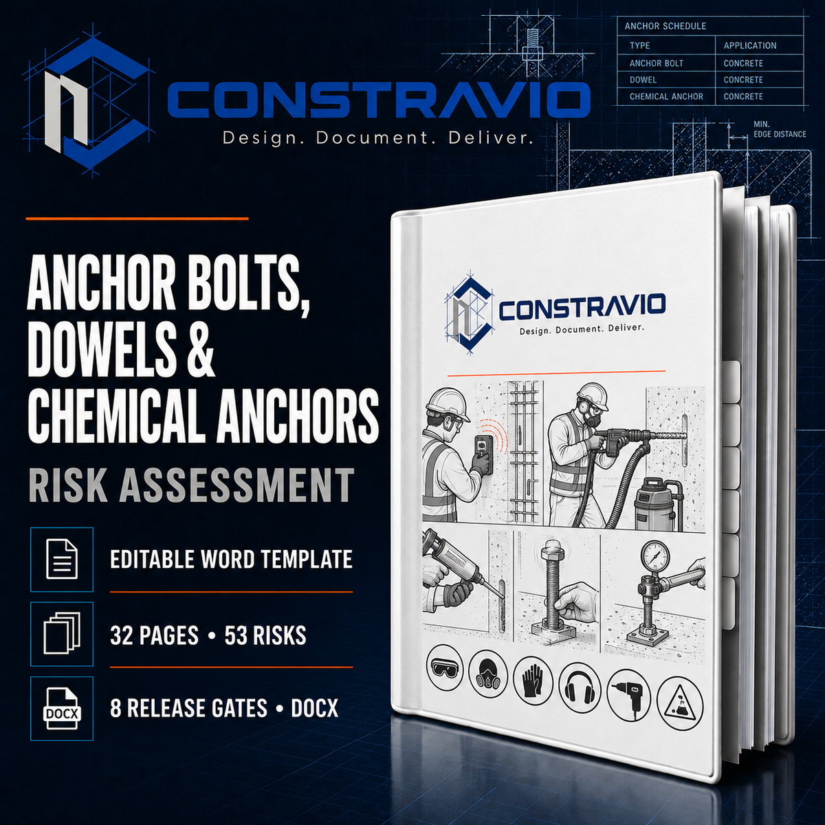 Anchor Bolts, Dowels & Chemical Anchors Risk Assessment – Editable Word Template