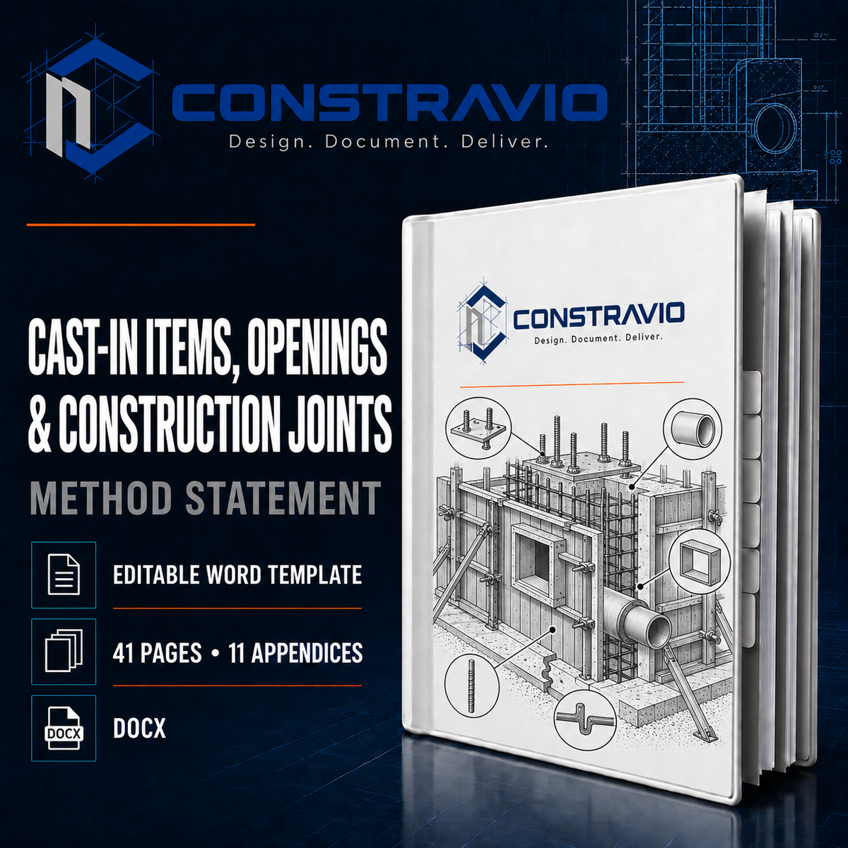 Cast-In Items, Openings & Construction Joints Method Statement – Editable Word Template