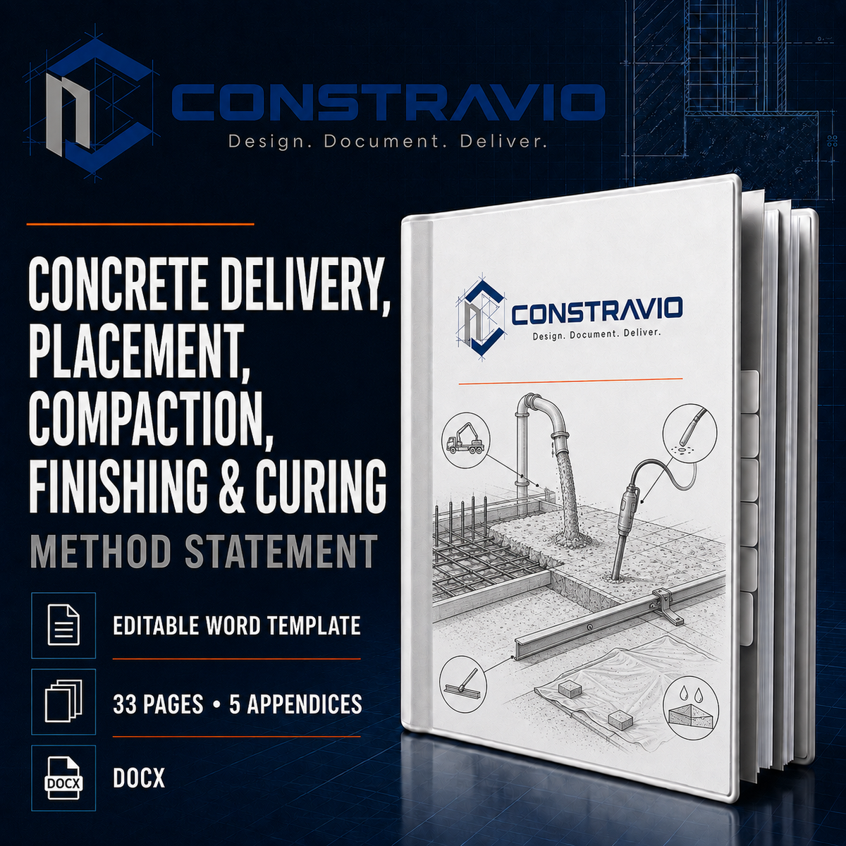 Concrete Delivery, Placement, Compaction, Finishing & Curing Method Statement – Editable Word Template