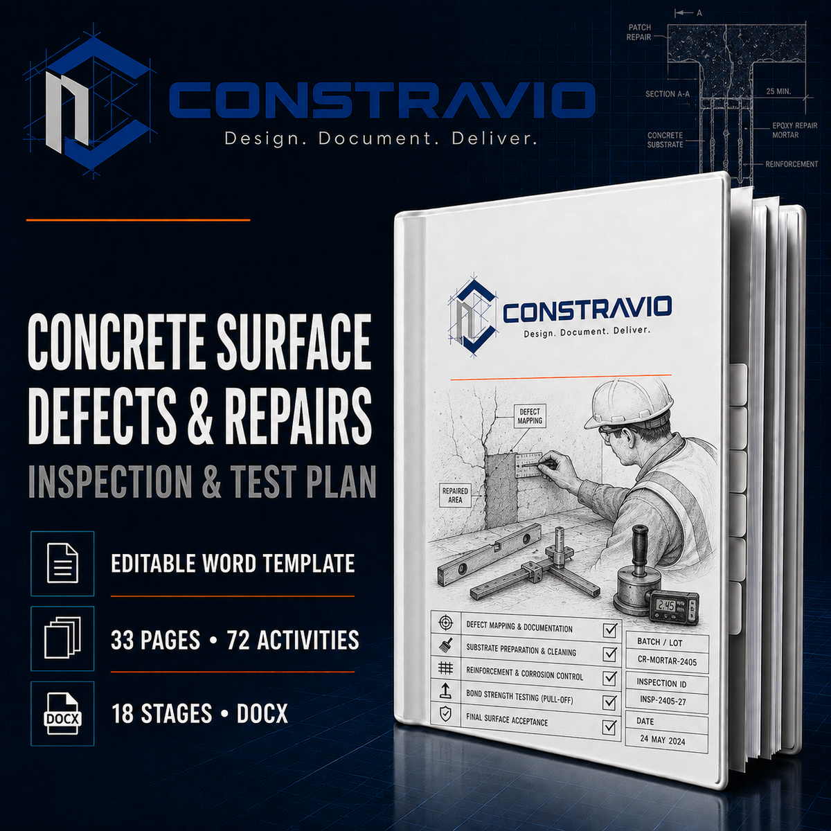 Concrete Surface Defects & Repairs Inspection & Test Plan – Editable Word Template
