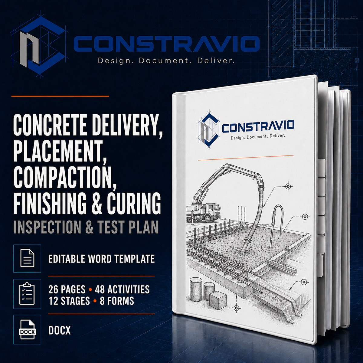 Concrete Delivery, Placement, Compaction, Finishing & Curing Inspection & Test Plan – Editable Word Template