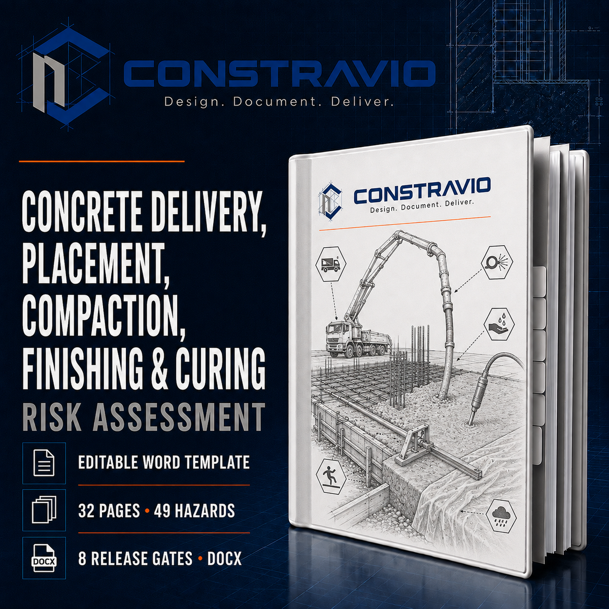 Concrete Delivery, Placement, Compaction, Finishing & Curing Risk Assessment – Editable Word Template