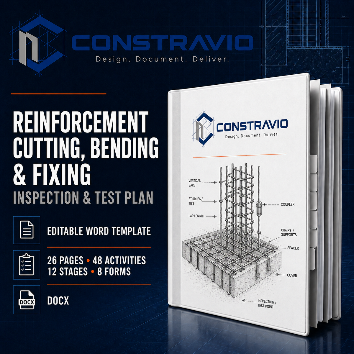 Reinforcement Cutting, Bending & Fixing Inspection & Test Plan – Editable Word Template