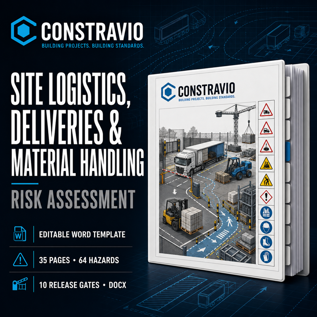 Site Logistics, Deliveries & Material Handling Risk Assessment – Editable Word Template