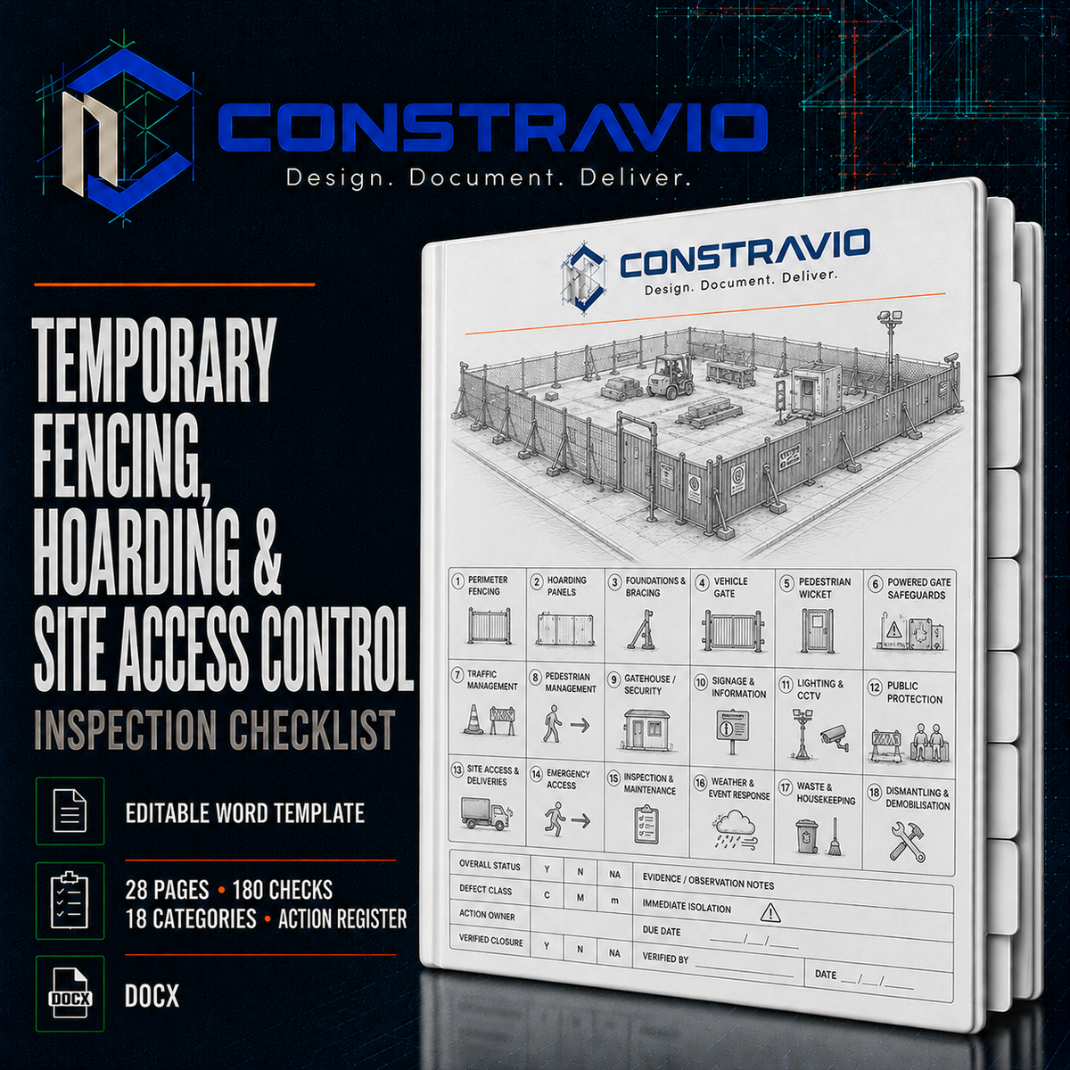 Temporary Fencing, Hoarding & Site Access Control Inspection Checklist – Editable Word Template