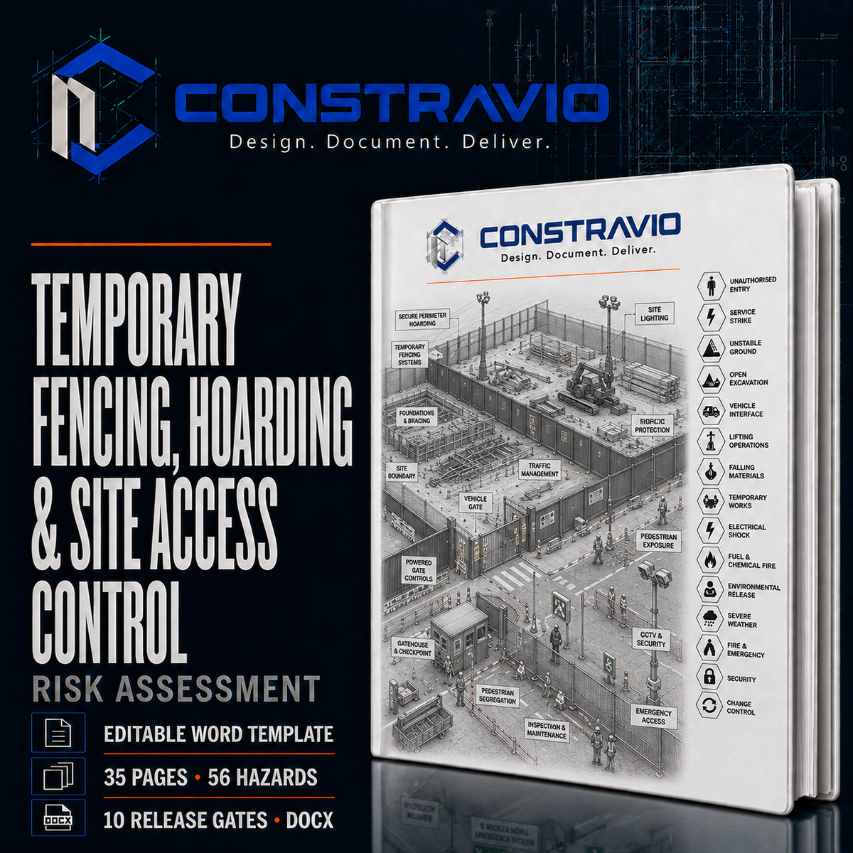Temporary Fencing, Hoarding & Site Access Control Risk Assessment – Editable Word Template