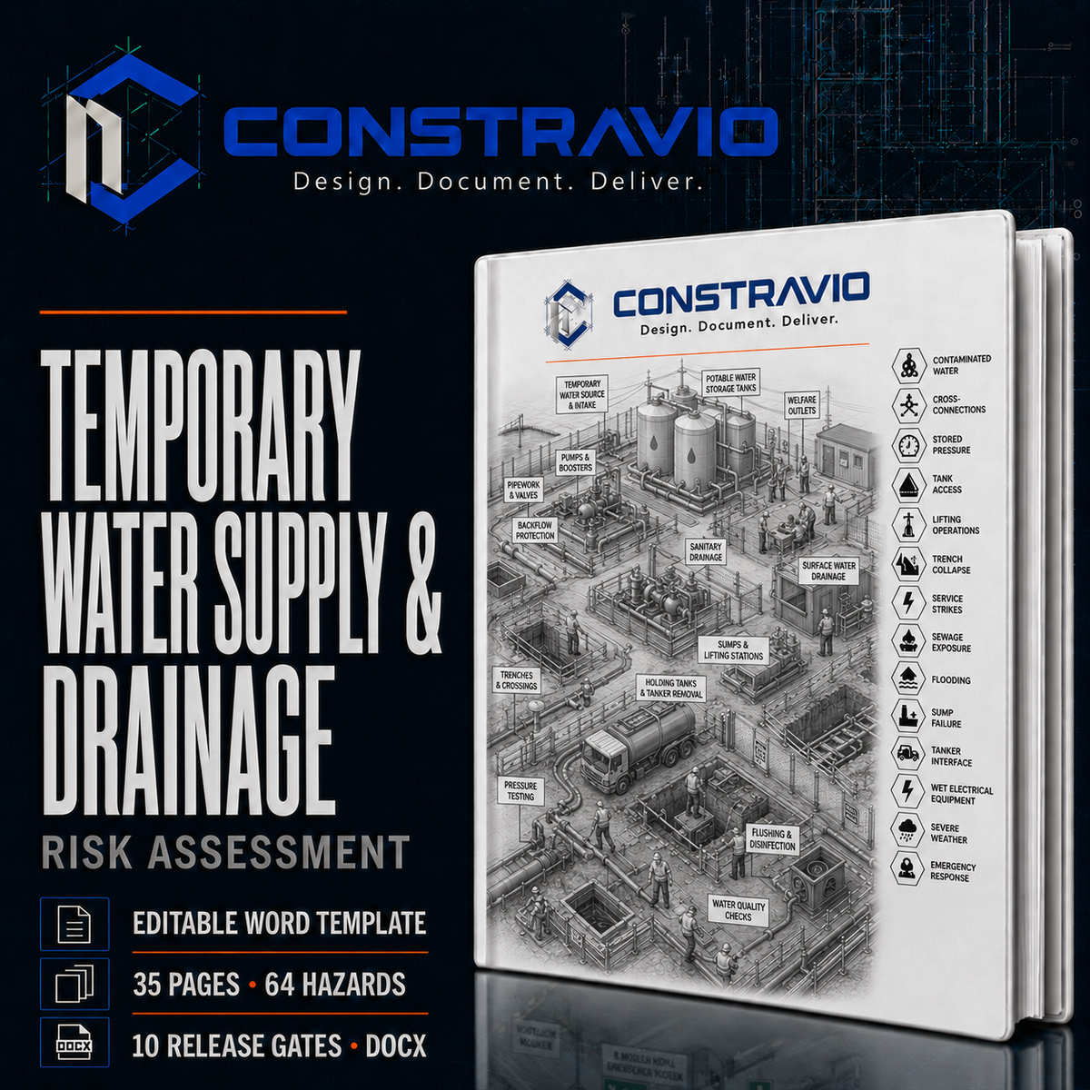 Temporary Water Supply & Drainage Risk Assessment – Editable Word Template