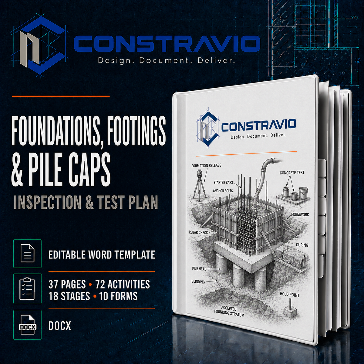 Foundations, Footings & Pile Caps Inspection & Test Plan – Editable Word Template