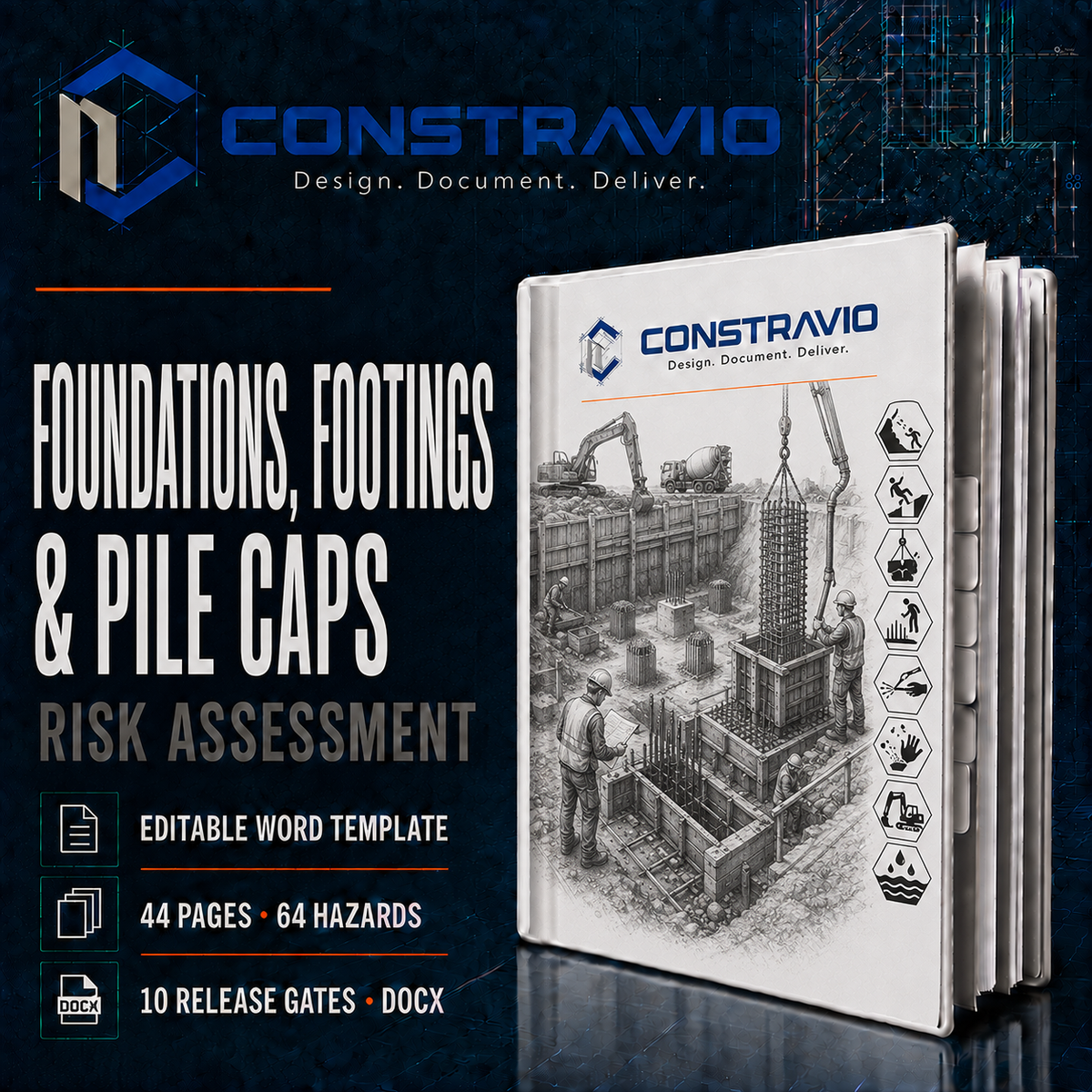 Foundations, Footings & Pile Caps Risk Assessment – Editable Word Template